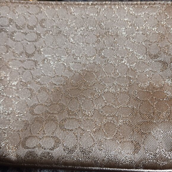 Coach Gold Metallic Leather Jacquard Gold Thread Monogram C Wristlet Clutch - Picture 2 of 8